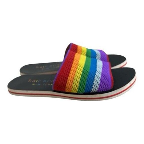 Kate Spade SPECTRUM Rainbow Intarsia-Knit Slide Sandals Women Size 9 B Purple - Picture 11 of 11